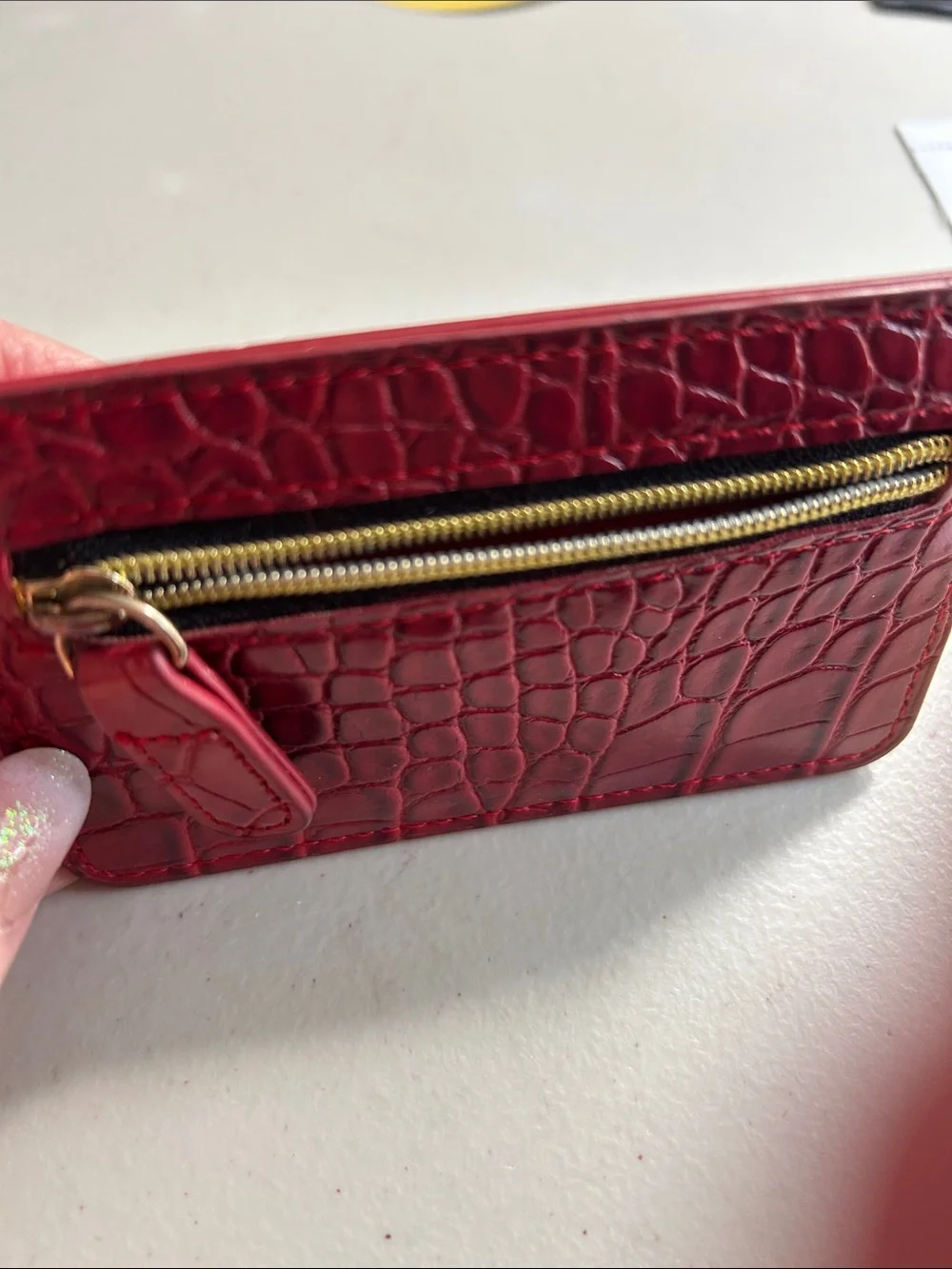 B-Low the Belt Red Croc-Embossed Card Sleeve